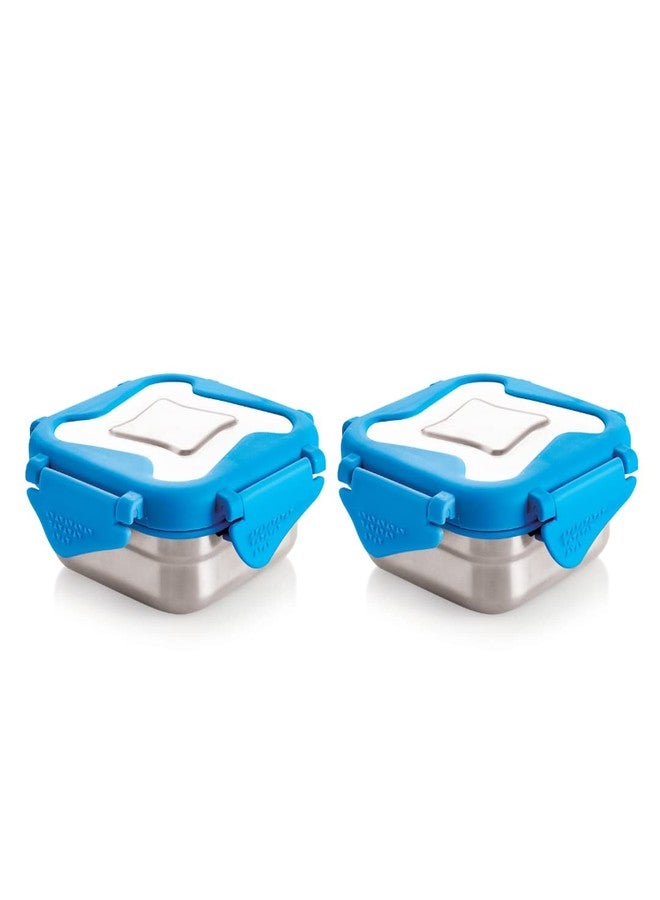 STEELLOCK Smart Stainless Steel Tiffin Lunch Box for Kids and Adults | Airtight & Leakproof | Square Tiffin Box for School & Office with Steel Lid | Blue 250 ml 2 pc - Image 1